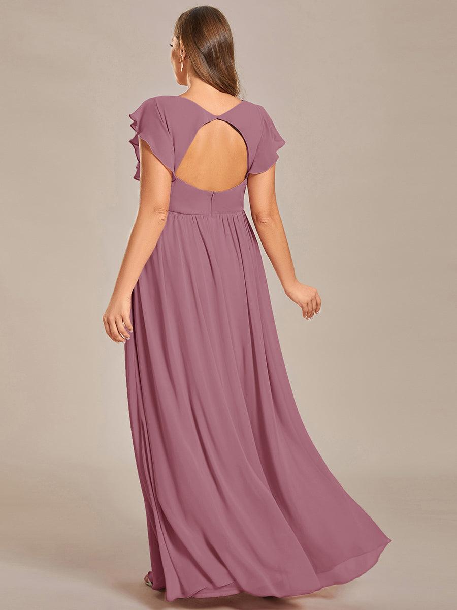 Robe demoiselle d'honneur Curvy mousseline manches plissées avec découpe au dos #Couleur_Orchidee