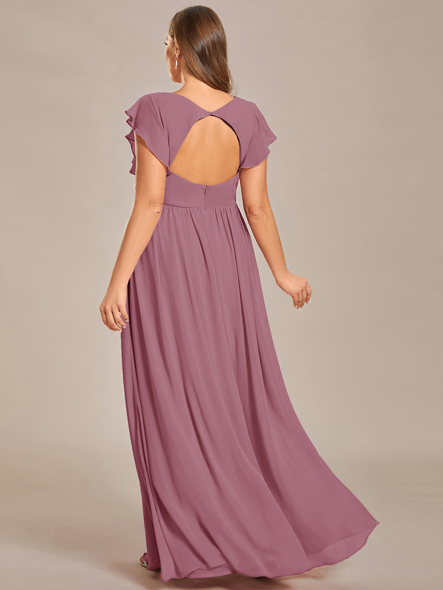 Robe demoiselle d'honneur Curvy mousseline manches plissées avec découpe au dos #Couleur_Orchidee
