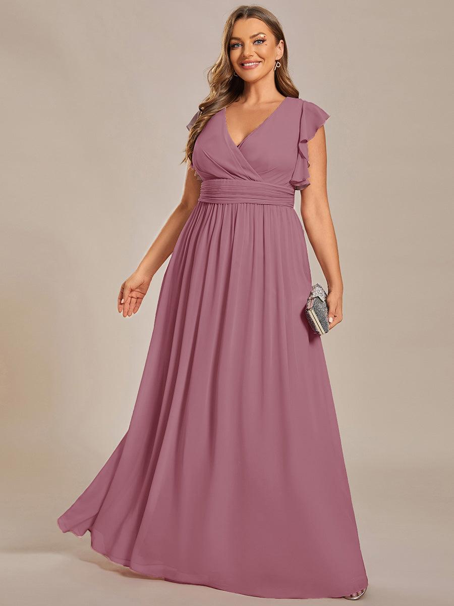 Robe demoiselle d'honneur Curvy mousseline manches plissées avec découpe au dos #Couleur_Orchidee