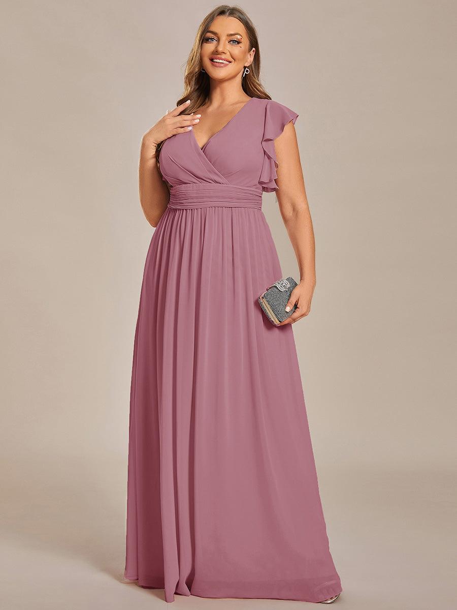 Robe demoiselle d'honneur Curvy mousseline manches plissées avec découpe au dos #Couleur_Orchidee