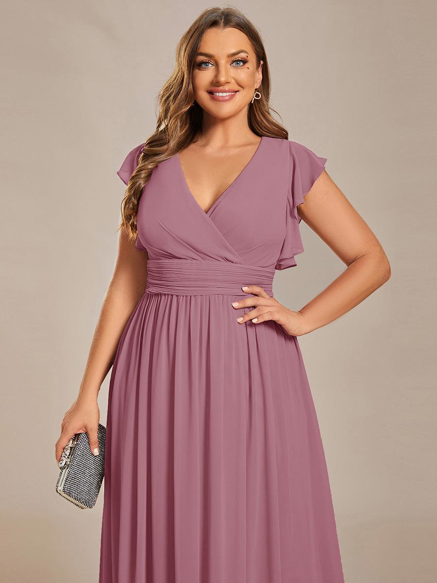 Robe demoiselle d'honneur Curvy mousseline manches plissées avec découpe au dos #Couleur_Orchidee