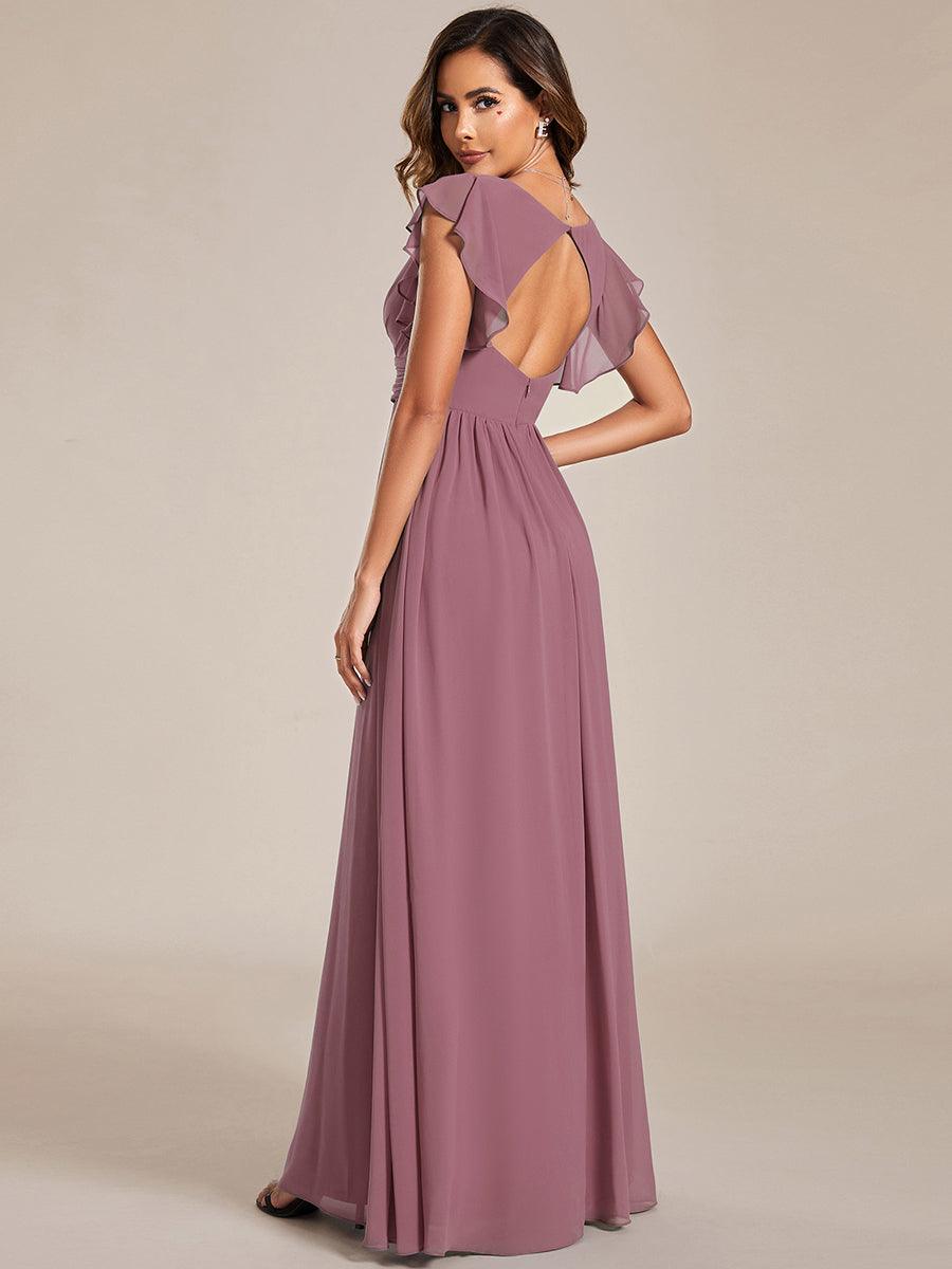 Robe demoiselle d'honneur Curvy mousseline manches plissées avec découpe au dos #Couleur_Orchidee
