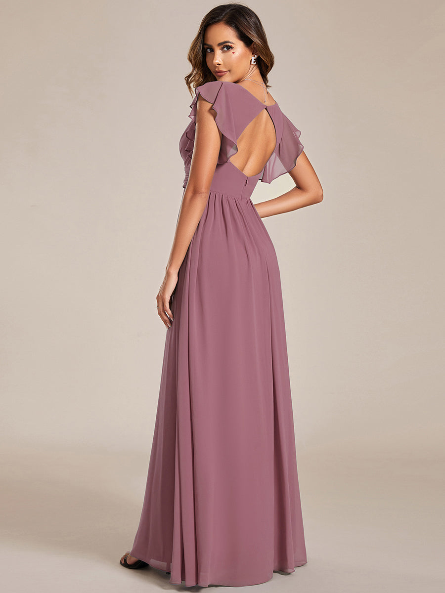 Robe demoiselle d'honneur Curvy mousseline manches plissées avec découpe au dos #Couleur_Orchidee