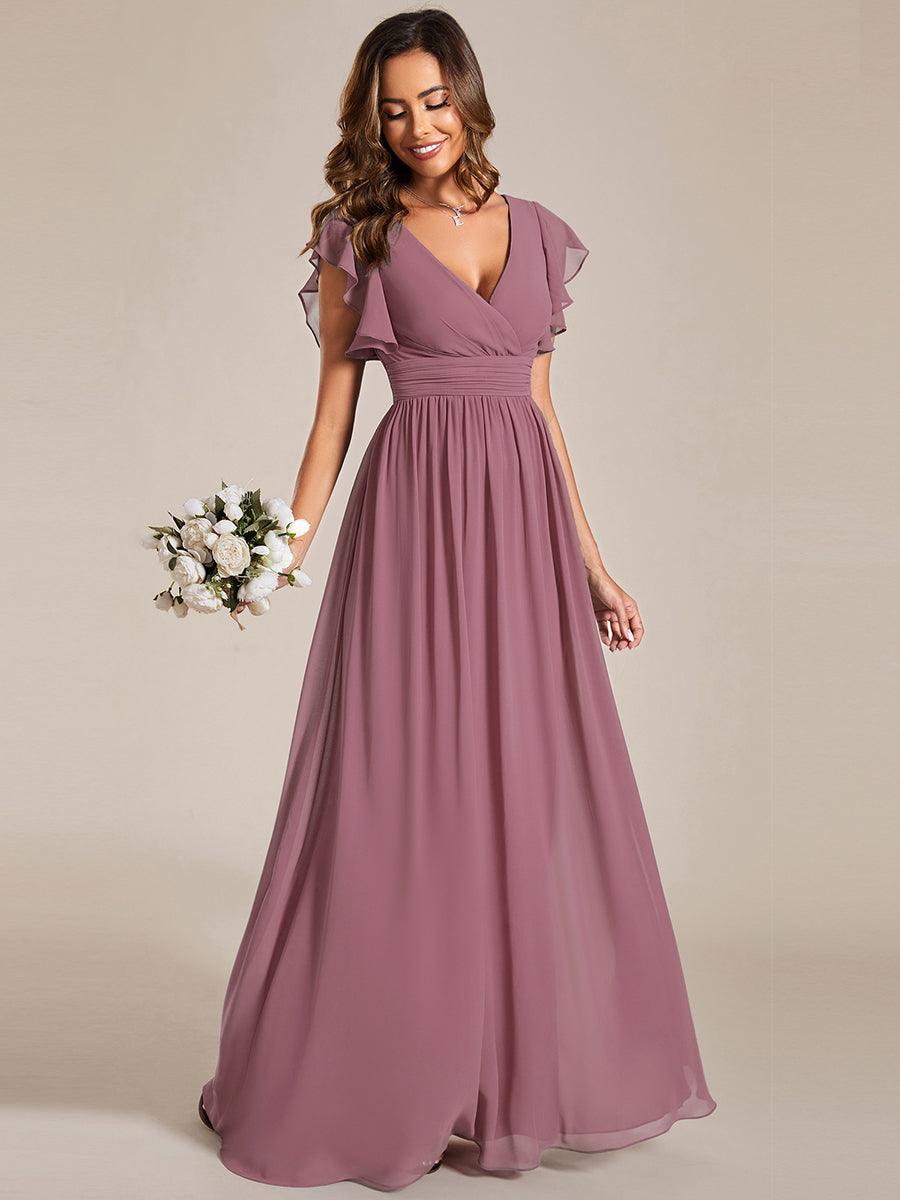 Robe demoiselle d'honneur Curvy mousseline manches plissées avec découpe au dos #Couleur_Orchidee