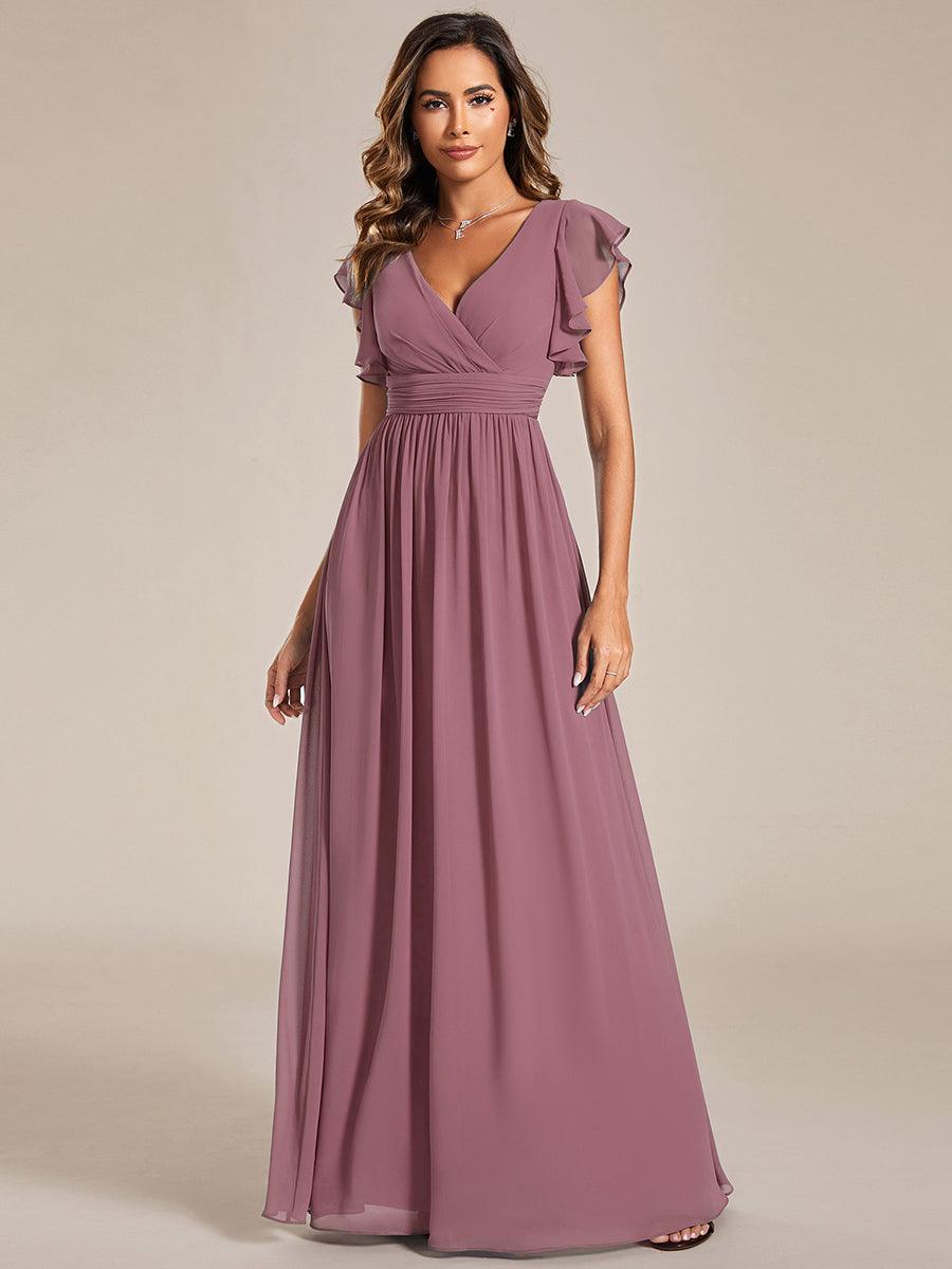 Robe demoiselle d'honneur Curvy mousseline manches plissées avec découpe au dos #Couleur_Orchidee
