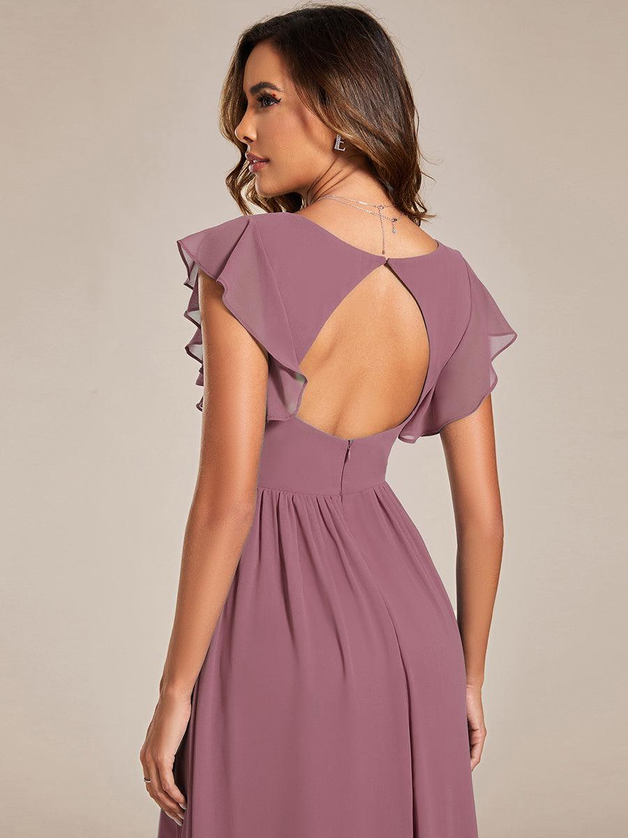 Robe demoiselle d'honneur Curvy mousseline manches plissées avec découpe au dos #Couleur_Orchidee
