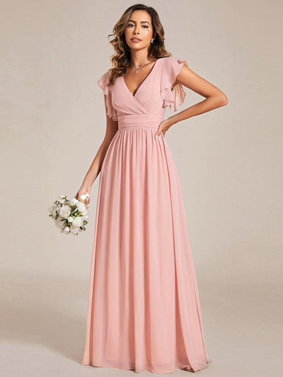 ever LILYANA|Robe demoiselle d'honneur en mousseline manches plissées avec découpe au dos