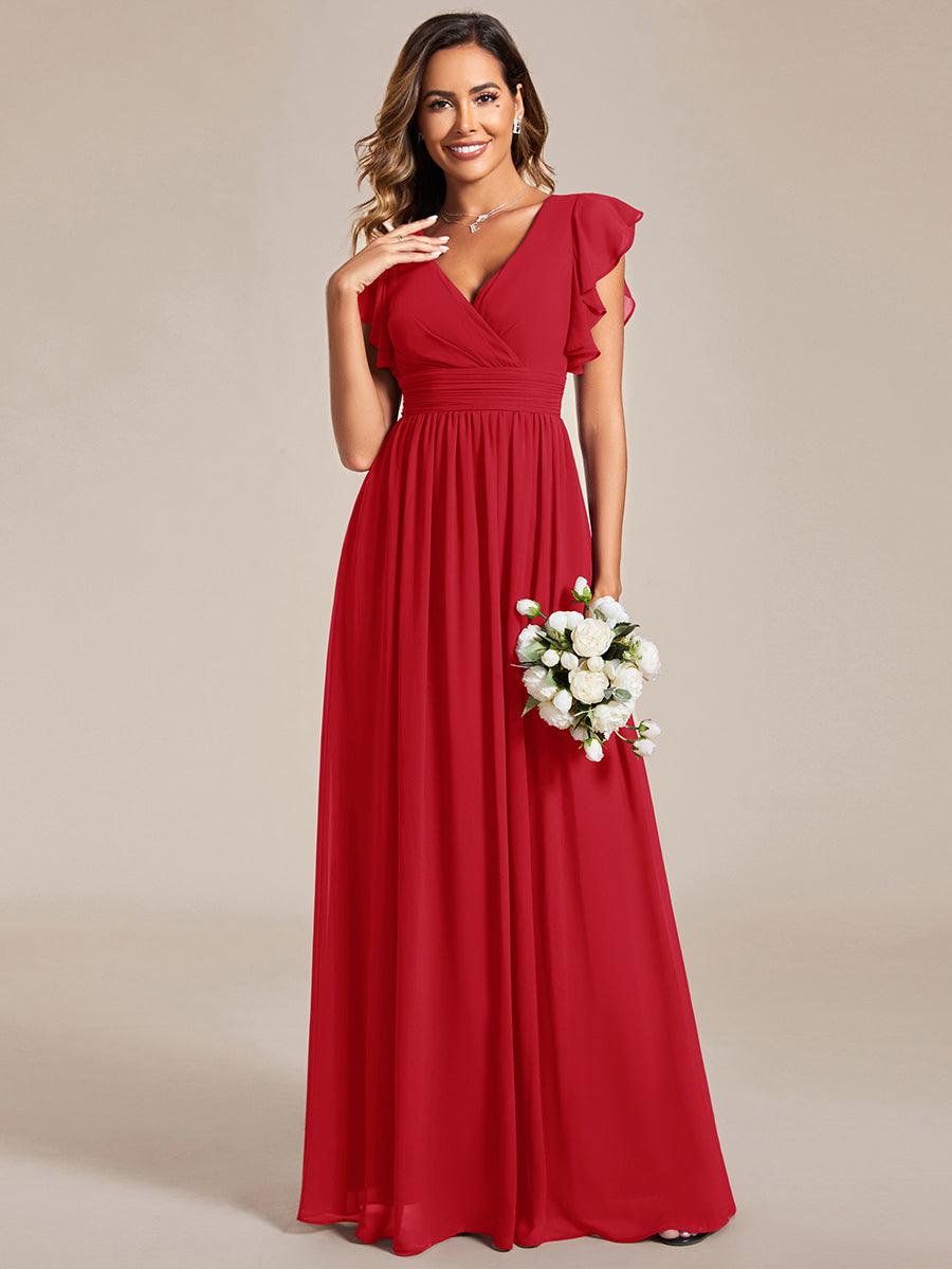 Robe demoiselle d'honneur Curvy mousseline manches plissées avec découpe au dos #Couleur_Rouge