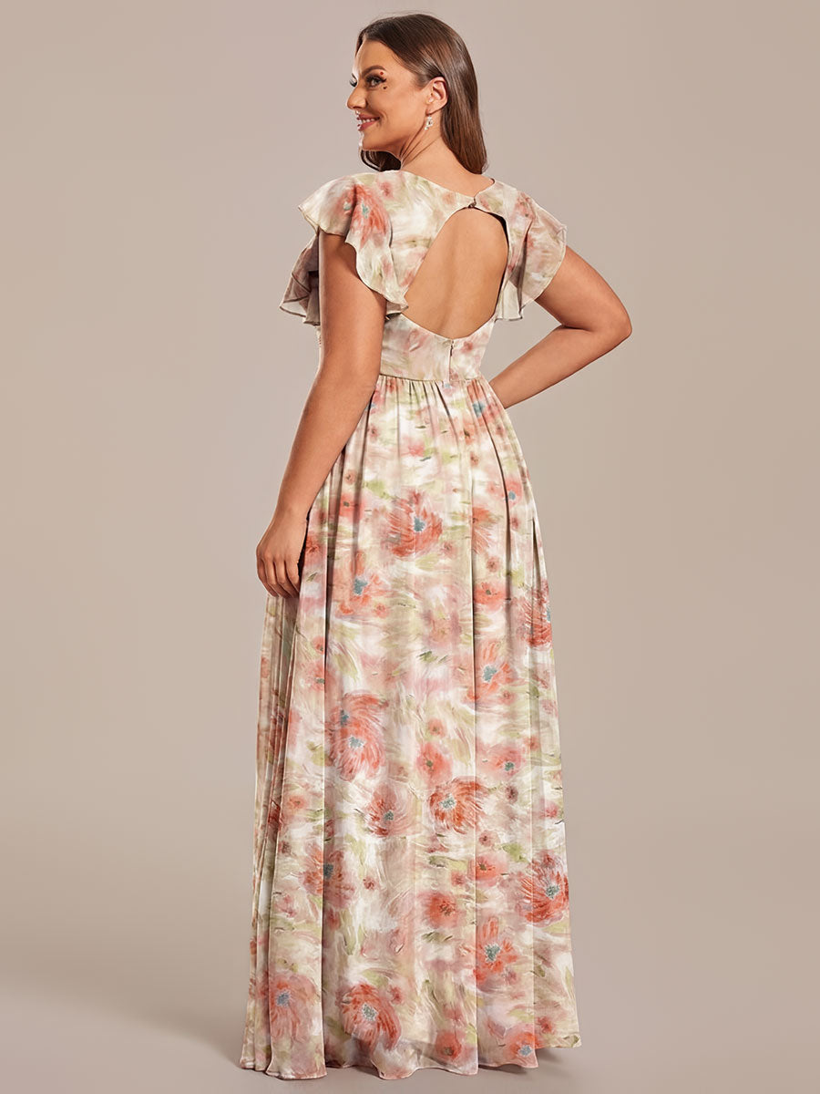 Robe de demoiselle d'honneur en mousseline de soie avec manches à volants et découpes au dos #Couleur_Brumaie de Palissandre