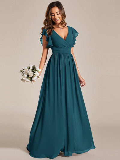 ever LILYANA|Robe de demoiselle d'honneur en mousseline avec manches volantées et dos découpé
