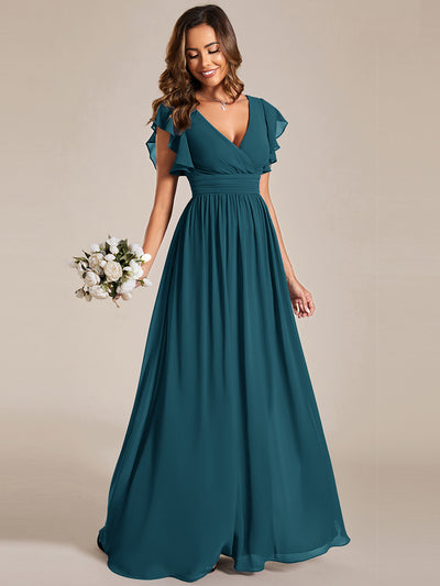 ever LILYANA|Robe demoiselle d'honneur en mousseline manches plissées avec découpe au dos