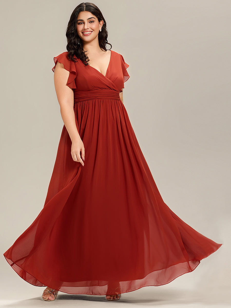 Robe de demoiselle d'honneur en mousseline de soie avec manches à volants et découpes au dos #Couleur_Vermillon