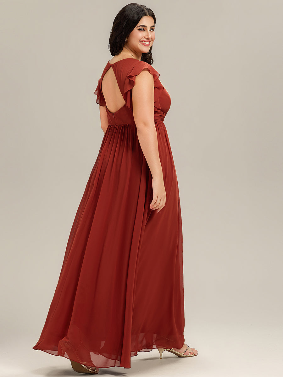 Robe de demoiselle d'honneur en mousseline de soie avec manches à volants et découpes au dos #Couleur_Vermillon