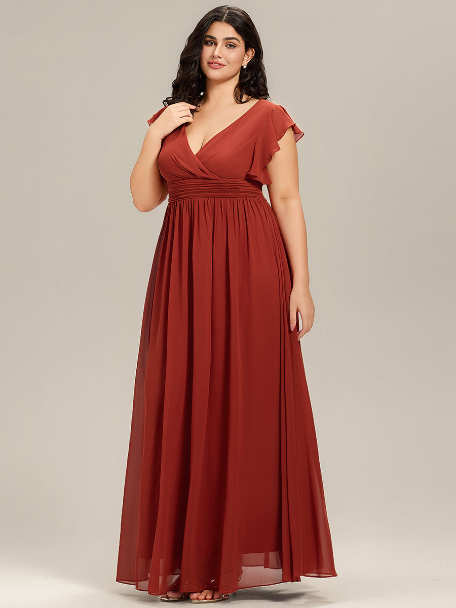 Robe de demoiselle d'honneur en mousseline de soie avec manches à volants et découpes au dos #Couleur_Vermillon