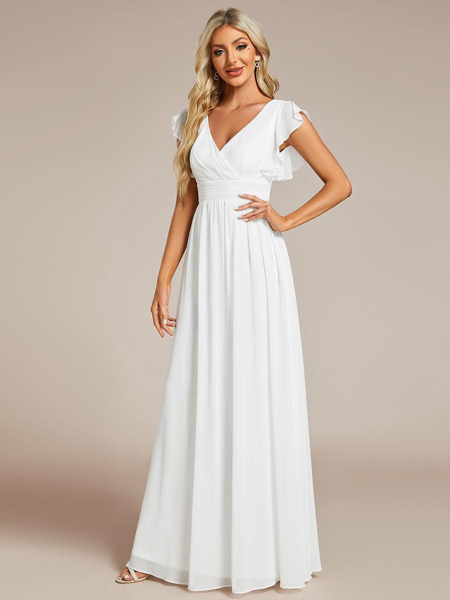 Robe demoiselle d'honneur en mousseline manches plissées avec découpe au dos #Couleur_Blanc