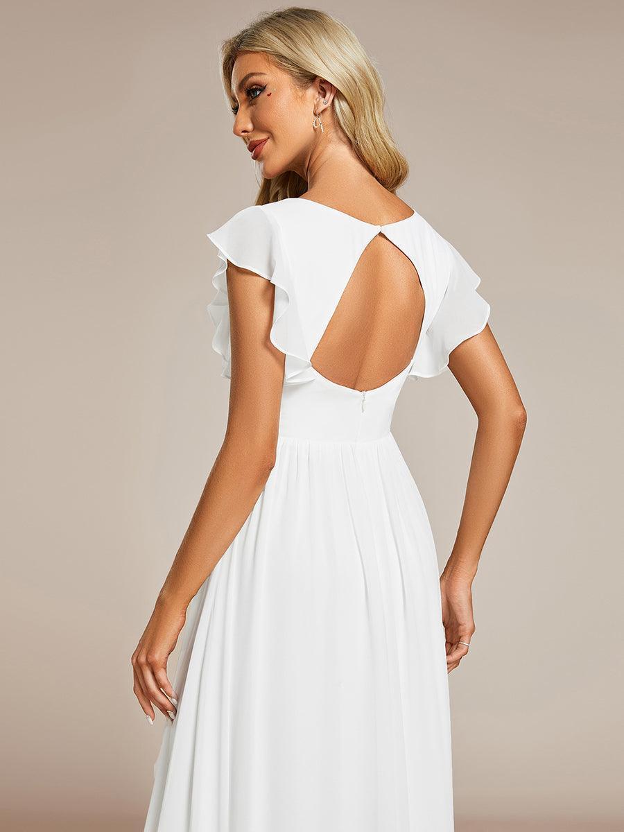 Robe demoiselle d'honneur en mousseline manches plissées avec découpe au dos #Couleur_Blanc