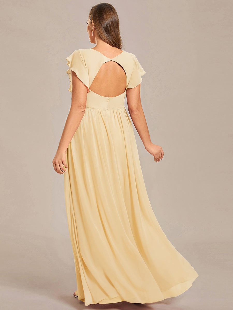 Robe demoiselle d'honneur Curvy mousseline manches plissées avec découpe au dos #Couleur_Jaune