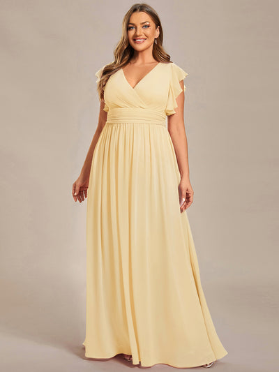 pretty LILYANA|Robe de demoiselle d'honneur en mousseline de soie à manches plissées grande taille