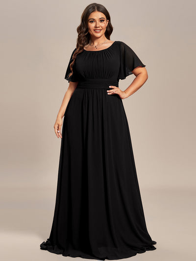 Robe demoiselle d'honneur en mousseline simple plissée de grande taille encolure ronde