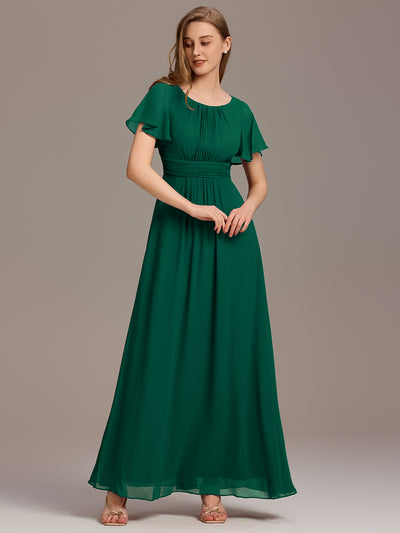 Robe de demoiselle d'honneur trapèze plissée en mousseline de soie simple, encolure ronde