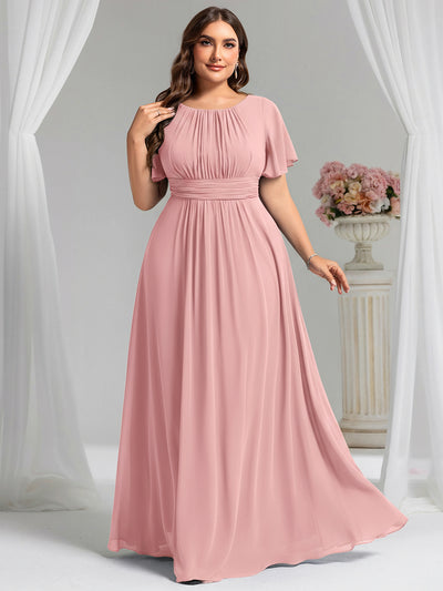 Robe demoiselle d'honneur en mousseline simple plissée de grande taille encolure ronde