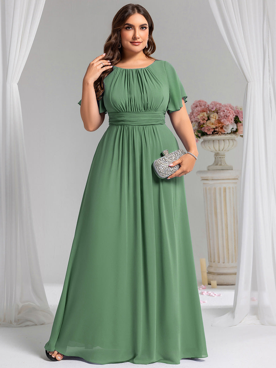 Robe D'invité De Mariage En Mousseline De Soie Mi-Longue Plissée à Manches à Volants Et Col En V #Couleur_Haricot Vert