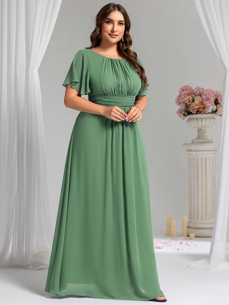 Robe D'invité De Mariage En Mousseline De Soie Mi-Longue Plissée à Manches à Volants Et Col En V #Couleur_Haricot Vert
