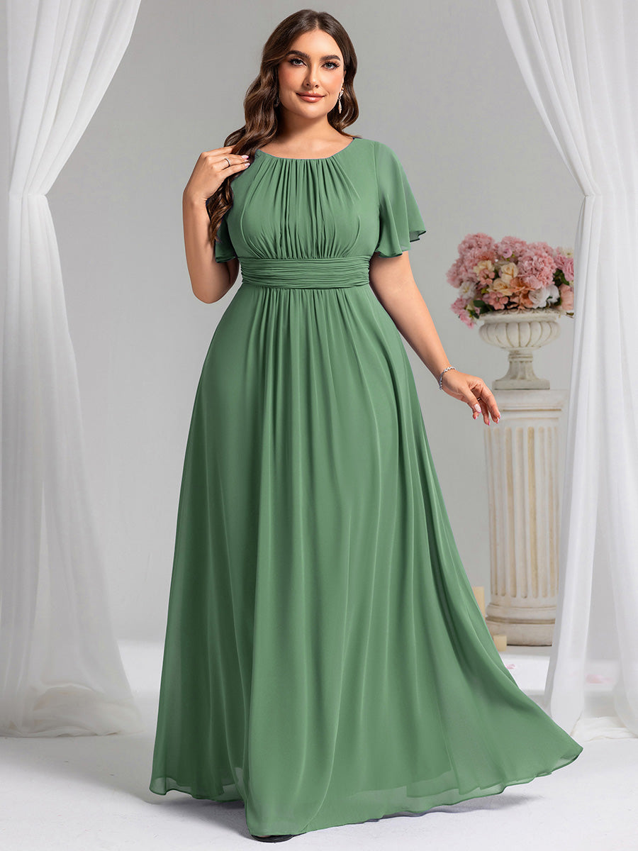 Robe D'invité De Mariage En Mousseline De Soie Mi-Longue Plissée à Manches à Volants Et Col En V #Couleur_Haricot Vert