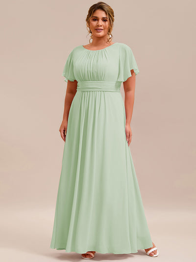 Robe demoiselle d'honneur en mousseline simple plissée de grande taille encolure ronde