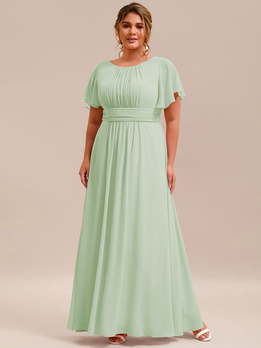 Robe D'invité De Mariage En Mousseline De Soie Mi-Longue Plissée à Manches à Volants Et Col En V  #Couleur_Menthe Verte