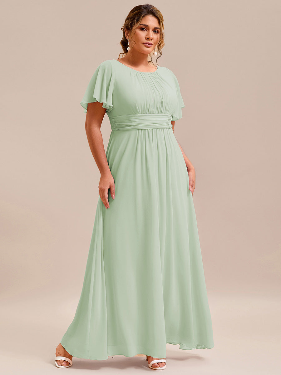 Robe D'invité De Mariage En Mousseline De Soie Mi-Longue Plissée à Manches à Volants Et Col En V  #Couleur_Menthe Verte