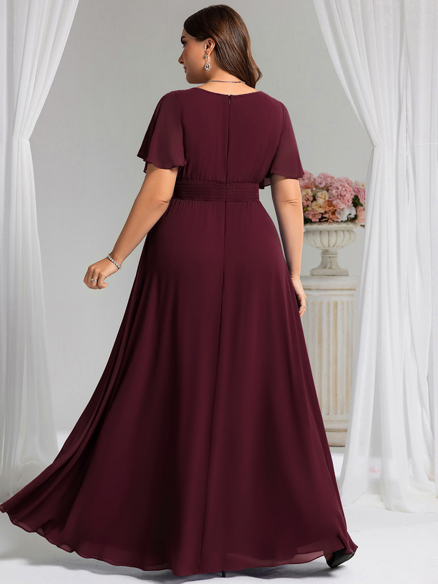 Robe de demoiselle d'honneur trapèze plissée en mousseline de soie simple, encolure ronde #Couleur_Pourpre