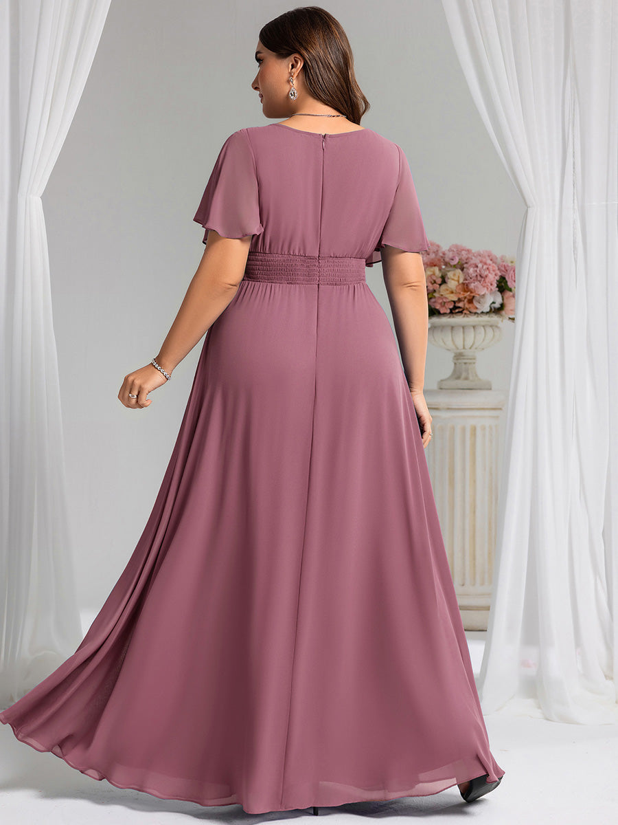 Robe de demoiselle d'honneur trapèze plissée en mousseline de soie simple, encolure ronde #Couleur_Orchidee
