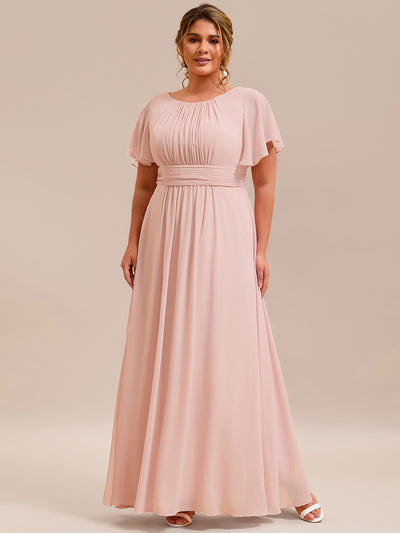 Robe demoiselle d'honneur en mousseline simple plissée de grande taille encolure ronde