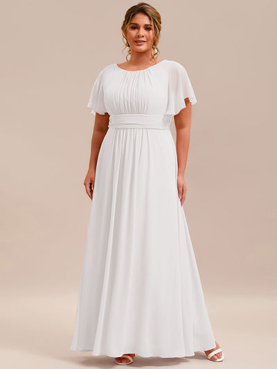 Robe demoiselle d'honneur en mousseline simple plissée de grande taille encolure ronde