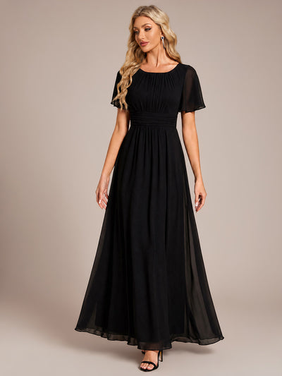 Robe de demoiselle d'honneur trapèze plissée en mousseline de soie simple, encolure ronde