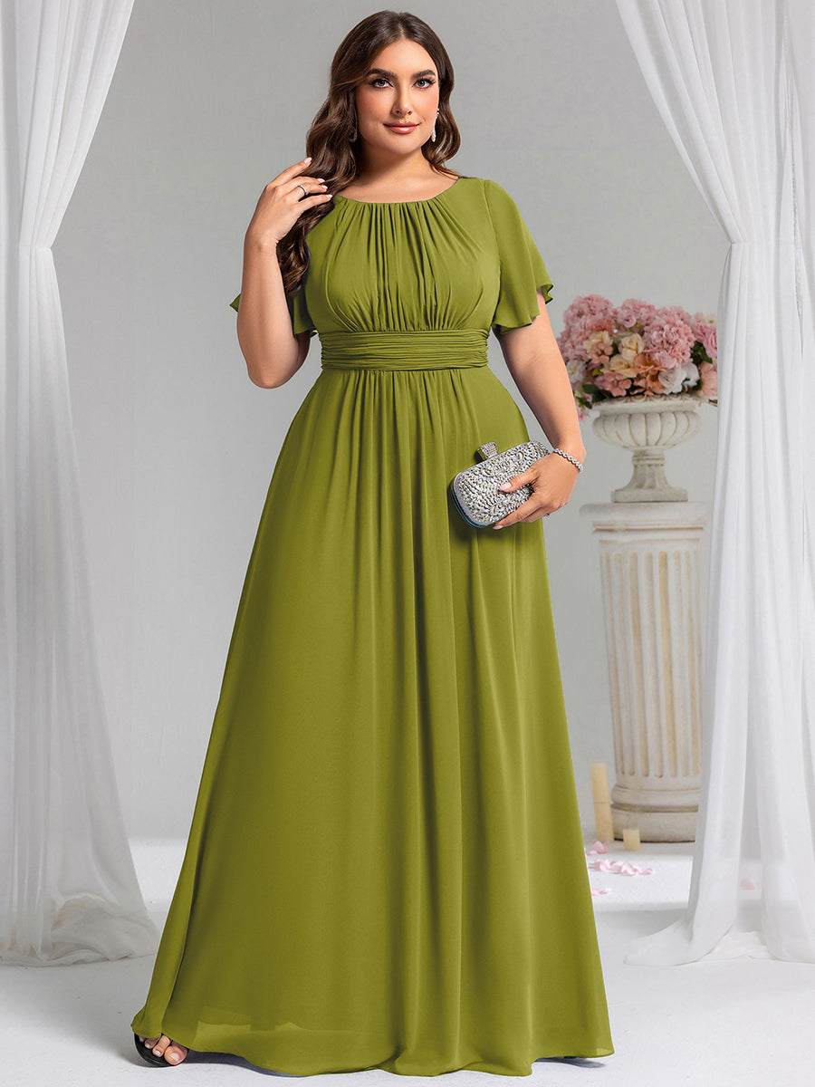 Robe D'invité De Mariage En Mousseline De Soie Mi-Longue Plissée à Manches à Volants Et Col En V #Couleur_Citron