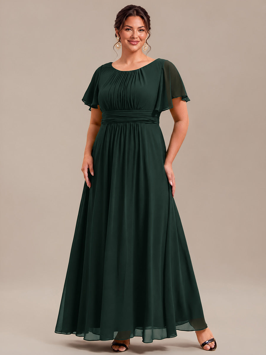 robe longue à manches courtes avec volants et plis en forme de A #Couleur_Vert forêt foncé