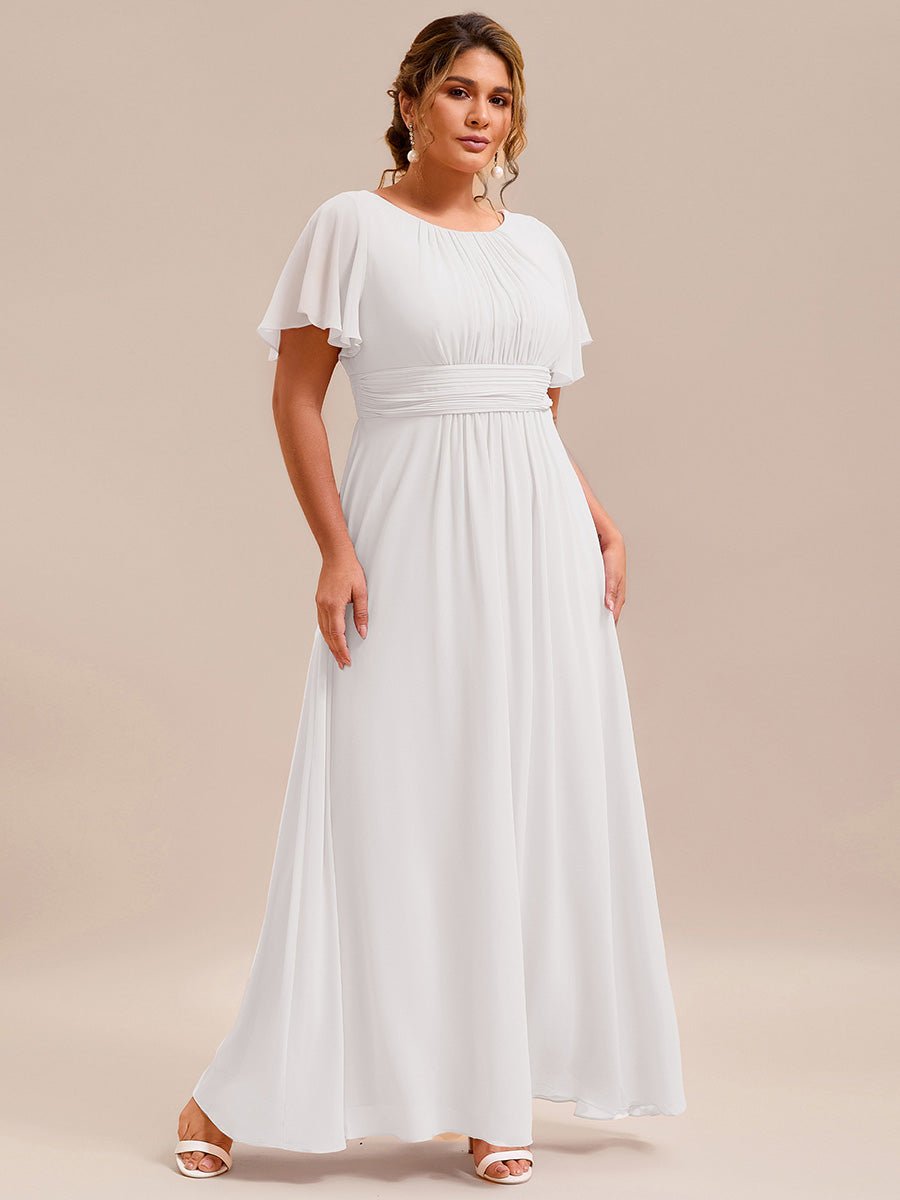 Robe D'invité De Mariage En Mousseline De Soie Mi-Longue Plissée à Manches à Volants Et Col En V #Couleur_Blanc