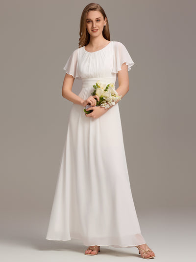 Robe de demoiselle d'honneur trapèze plissée en mousseline de soie simple, encolure ronde