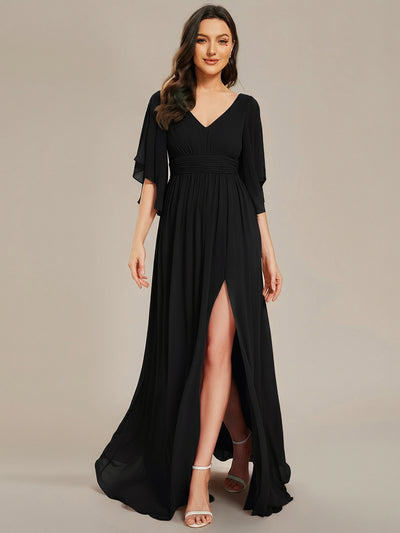 ever ELYAN|Robe Curvy en mousseline plissée Col V manches mi-longues