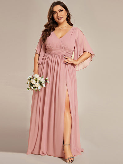 pretty ELYAN|Grande Taille Robe Curvy en mousseline plissée Col V manches mi-longues