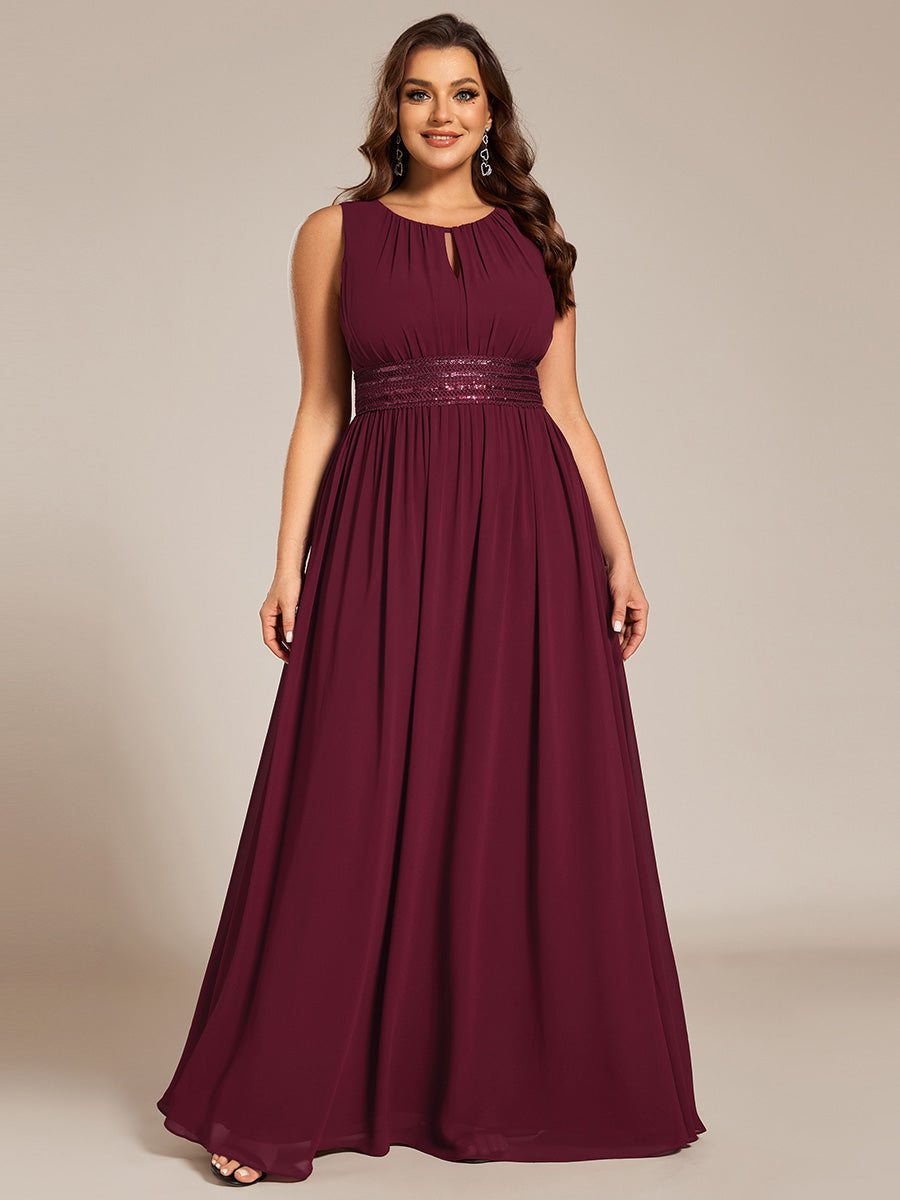 Robe De Demoiselle D'honneur Trapèze Simple Sans Manches En Mousseline Avec Détails Ajourés #Couleur_Bordeaux