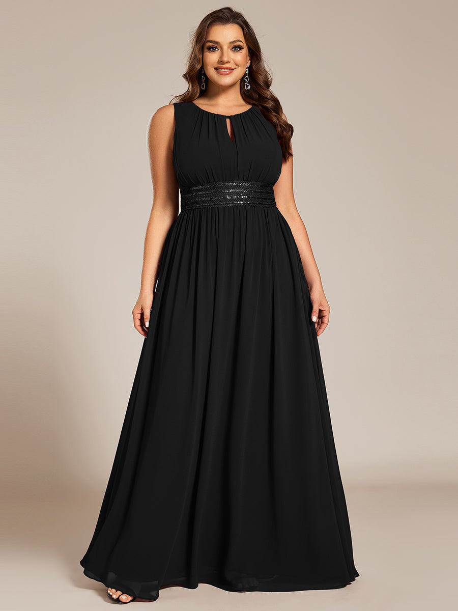 Robe De Demoiselle D'honneur Trapèze Simple Sans Manches En Mousseline Avec Détails Ajourés #Couleur_Noir