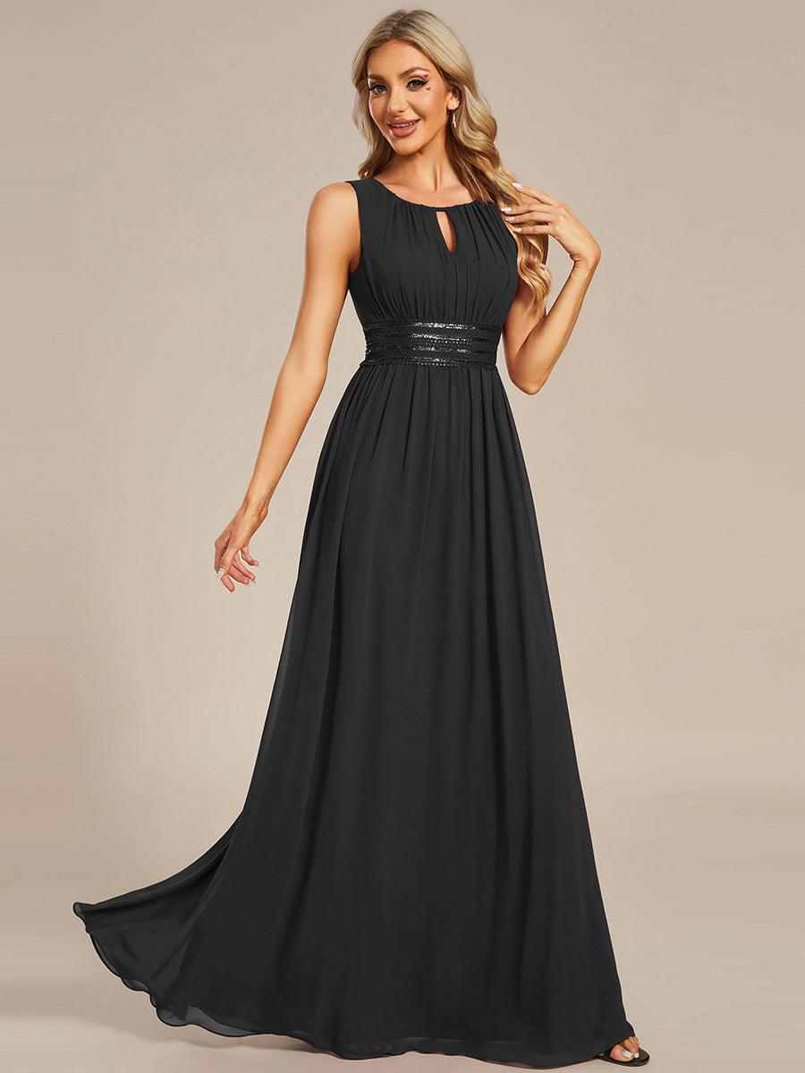 Robe De Demoiselle D'honneur Trapèze Simple Sans Manches En Mousseline Avec Détails Ajourés #Couleur_Noir