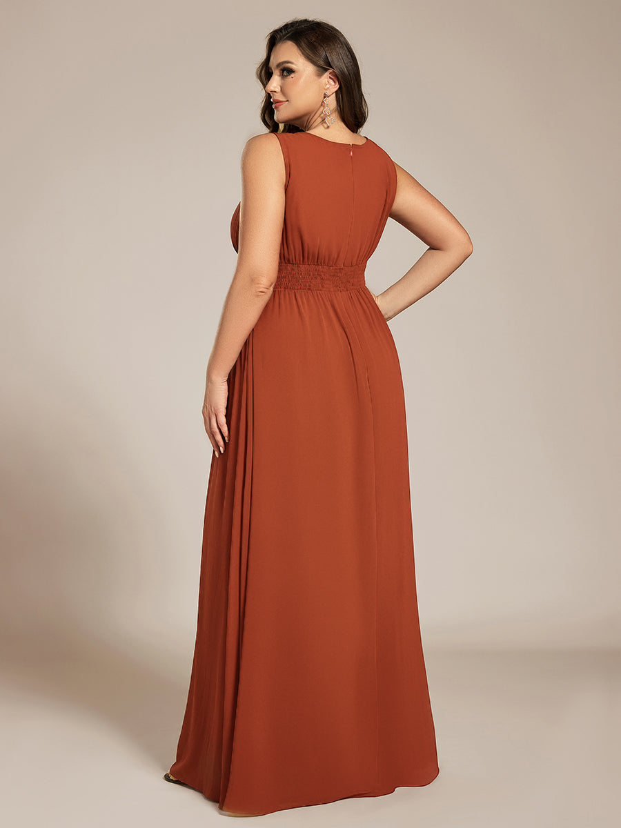 Robe De Demoiselle D'honneur Trapèze Simple Sans Manches En Mousseline Avec Détails Ajourés #Couleur_Burnt Orange