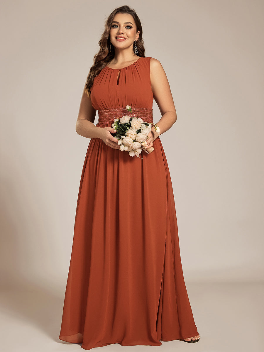 Robe De Demoiselle D'honneur Trapèze Simple Sans Manches En Mousseline Avec Détails Ajourés #Couleur_Burnt Orange