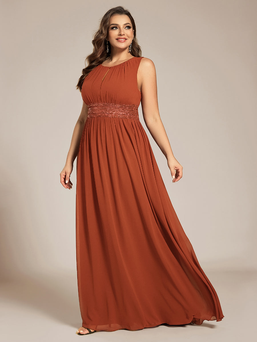 Robe De Demoiselle D'honneur Trapèze Simple Sans Manches En Mousseline Avec Détails Ajourés #Couleur_Burnt Orange