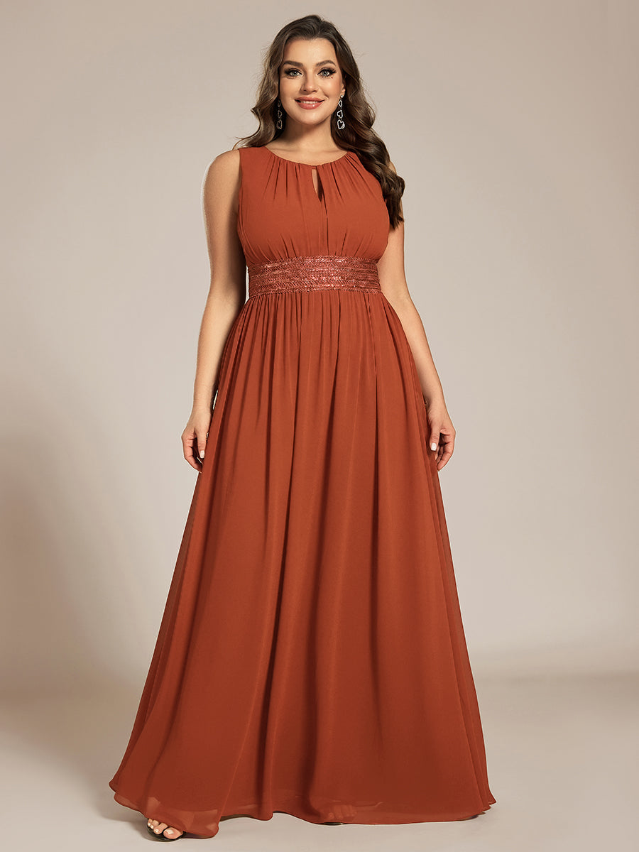 Robe De Demoiselle D'honneur Trapèze Simple Sans Manches En Mousseline Avec Détails Ajourés #Couleur_Burnt Orange