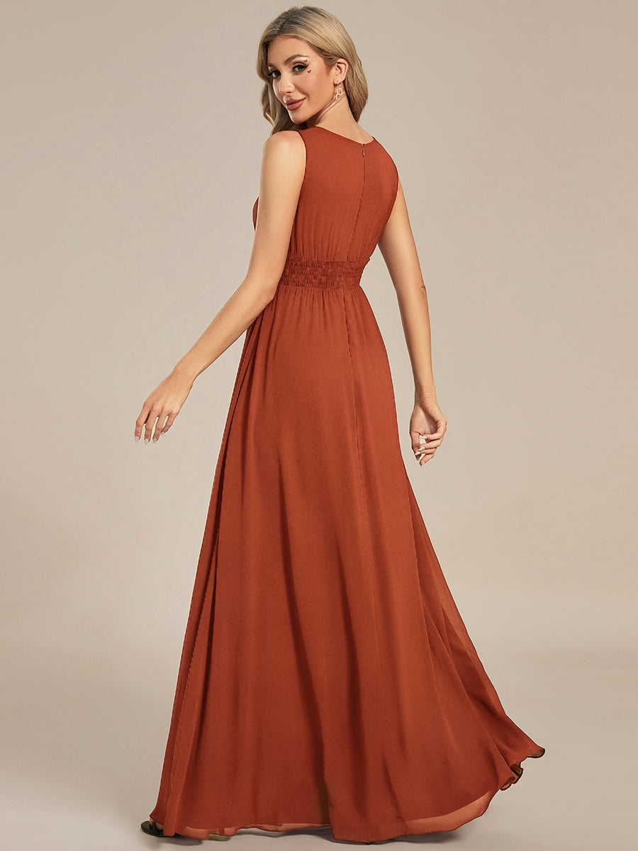 Robe De Demoiselle D'honneur Trapèze Simple Sans Manches En Mousseline Avec Détails Ajourés #Couleur_Burnt Orange